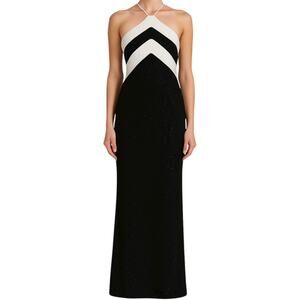 NWT Bari Jay Black Silver Glitter Maxi Gown Crisscross Back Formal Dress Sz 14